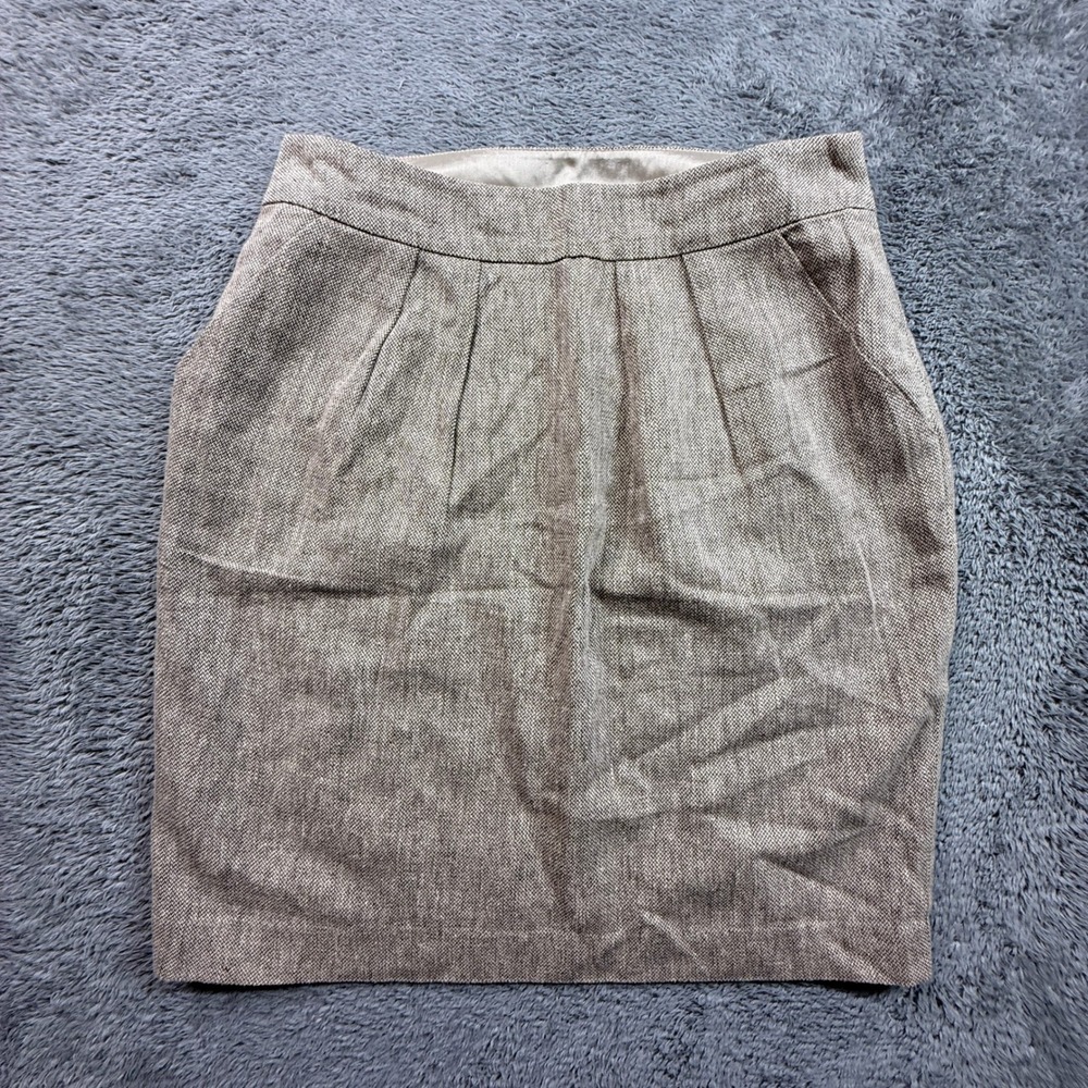 Anthropologie Tabitha Pencil Skirt Womens 6 Brown Herringbone Linen Cotton Blend